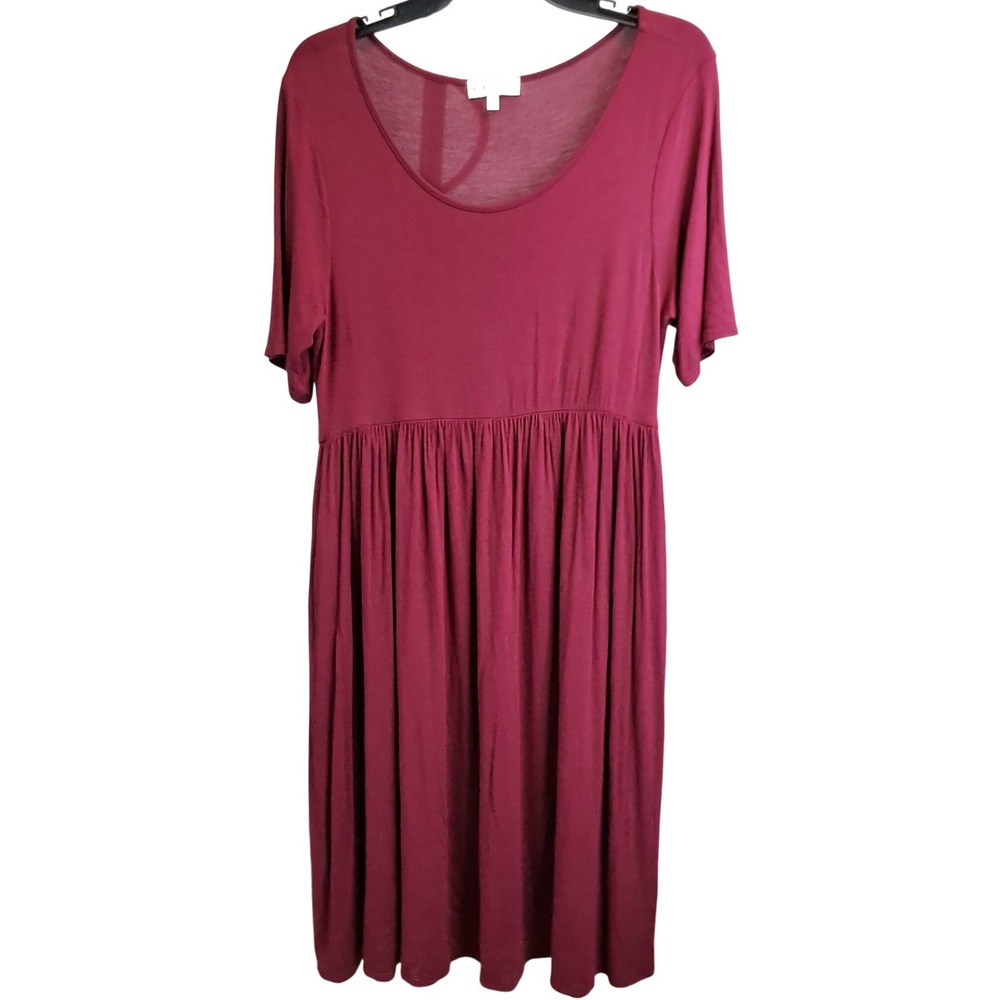 Perfect Peach Burgundy Babydoll Dress Short Sleeve Pockets XL